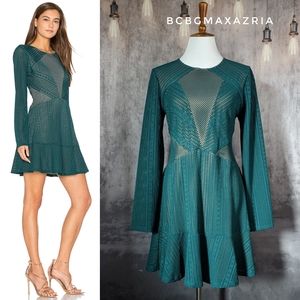 BCBGMAXAZRIA Daina lace skater dress, size Large, dark teal, New with Tags
